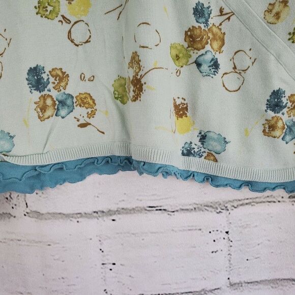 J Jill Wrap Front Floral Long Sleeve Blue Sweater Womens Size LP Large Petite... - Picture 4 of 8